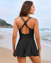 Cross straps Side Drawstring Swim Dress